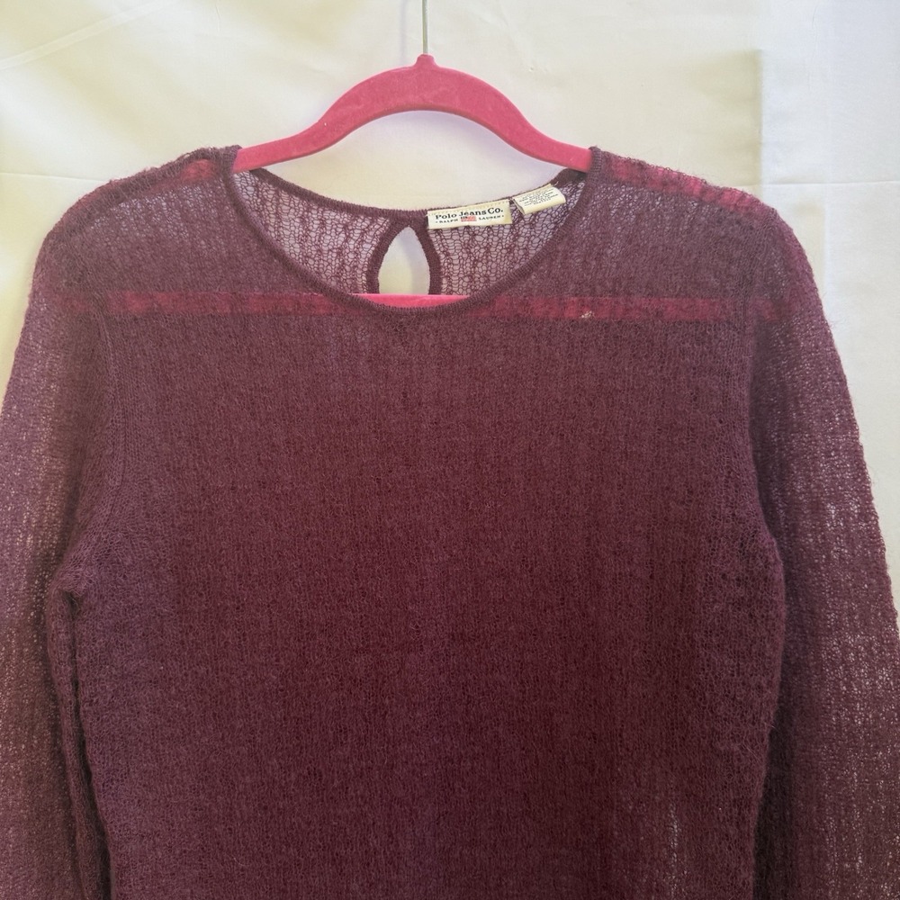 Womens Ralph Lauren Polo Jeans Co. Sweater Burgundy Size M Mohair Blend Preppy - Picture 2 of 12